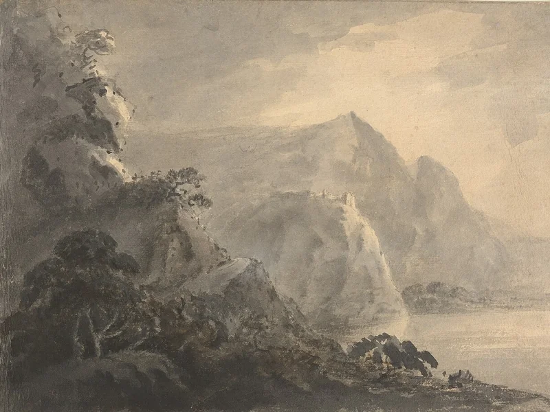 1724-William Gilpin - Paesaggio con collina, lago e figure